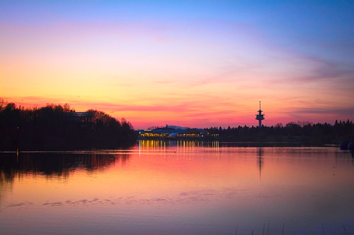 sunset red sky lake reflection water 35mm germany lights evening spring freiburg nikond7100 flückigerseee