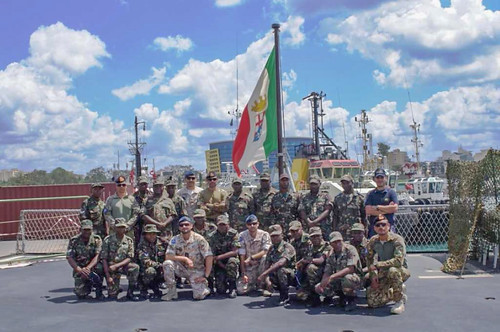 Members of the Tanzanian Navy train with Operation Atalanta sailors aboard ITS Euro in Dar Es Salaam