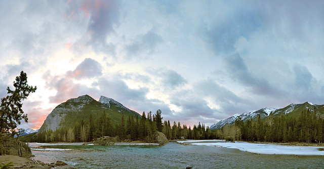 Dawn over the Bow River and Mount Rundle, Alberta