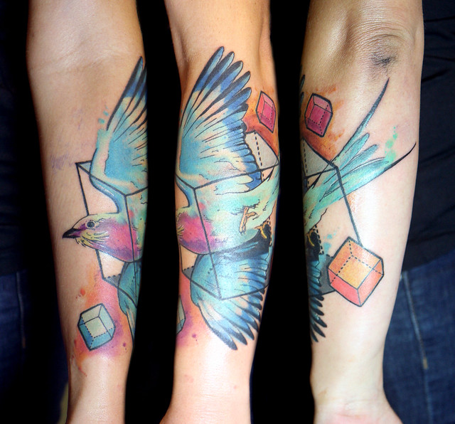 watercolor bird tattoo