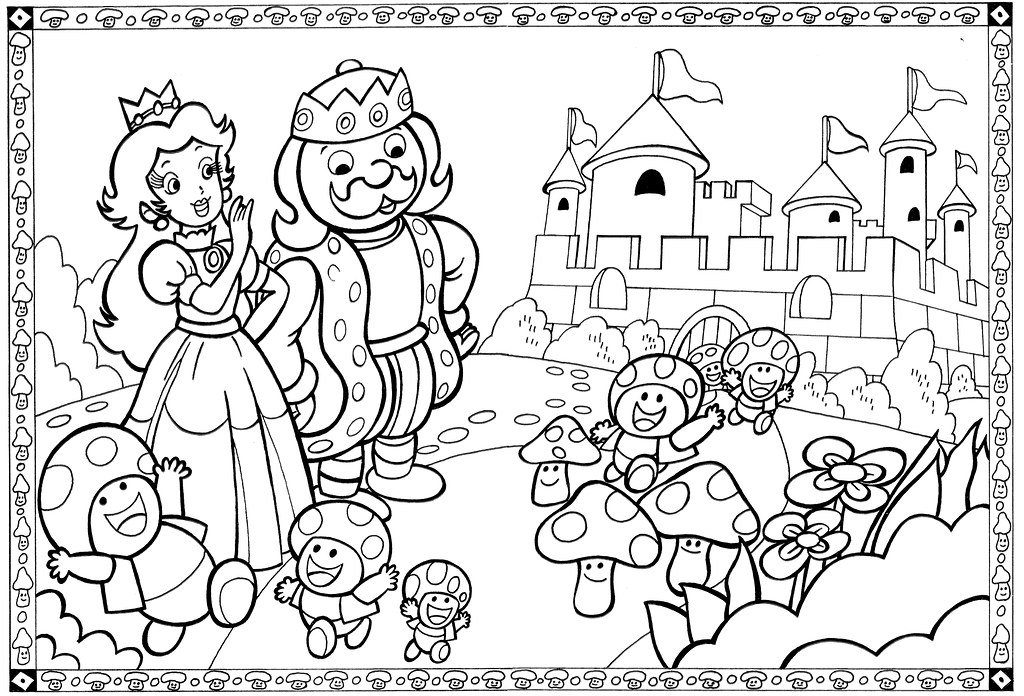 Super Mario Bros 1989 Coloring Book   Princess And King 2 Page Spread