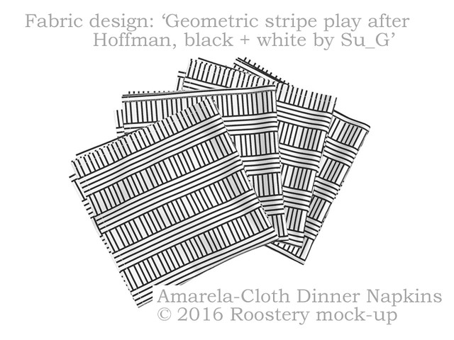 'Geometric stripe play after Hoffman, black + white': in a Roostery dinner napkins mock-up
