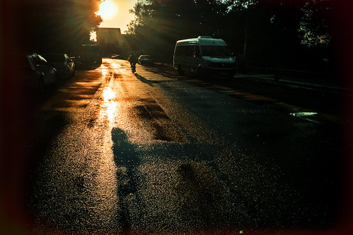 antalya turkey türkiye asia 土耳其 apple iphone iphone6 cameraphone reflection dawn sunrise morning road bicycle cyclist black rain wet water sunny sun silhouette