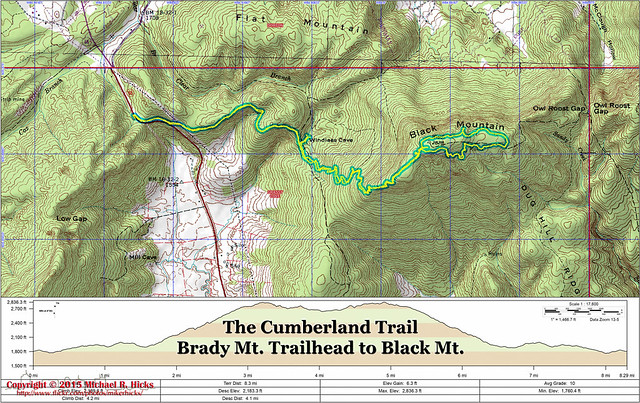 Grassy Cove Segment of the Cumberland Trail - Map and Elevation Profile