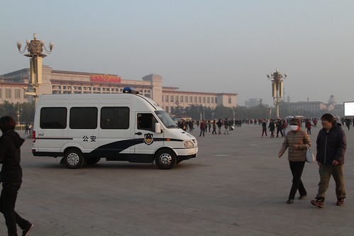Police van on patrol at Tiananmen Square