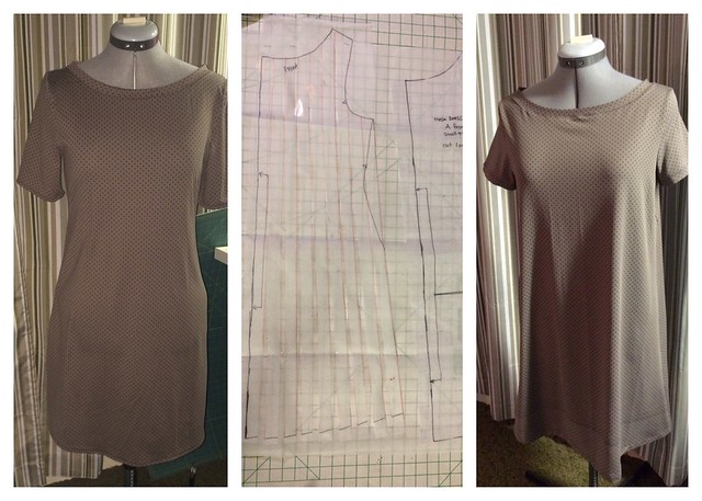 Original Mesa dress on the left. Pattern slashing in the middle and the revised breezy Mesa dress on the right.