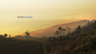 Morning in mountains with Sun rising rural scenery