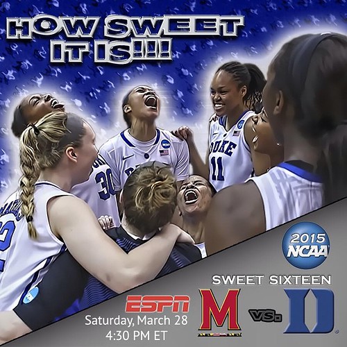 @dukewbb will play the Maryland Terrapins TODAY for a spot in the Elite Eight Saturday at 4:30 p.m. #GoDuke! #DukeNation #BlueDevils #MarchMadness #SweetSixteen