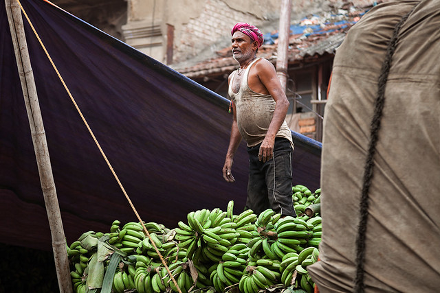 Selling bananas at Mechua market in Kolkata, India.