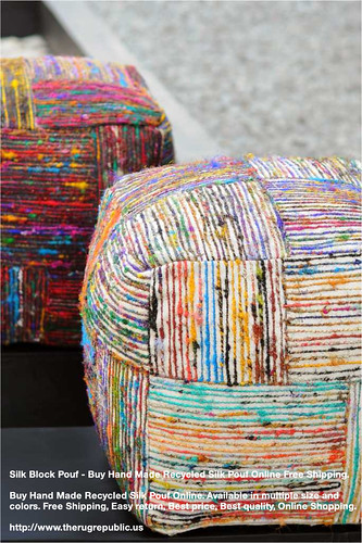 Silk Block Pouf - Buy Hand Made Recycled Silk Pouf Online Free Shipping