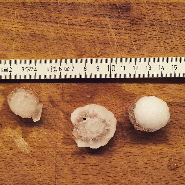 These giant ice balls just fell from the sky in what was the craziest thunderstorm I've ever seen! #ouch #Freiburg