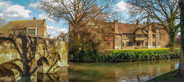 Crane Bridge and the 15th century Church House by the River Avon in Salisbury, Wiltshire