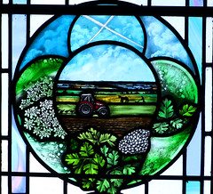 Diocesan Centenary window: tractor and horse-drawn plough (Deborah Lowe, 2013)
