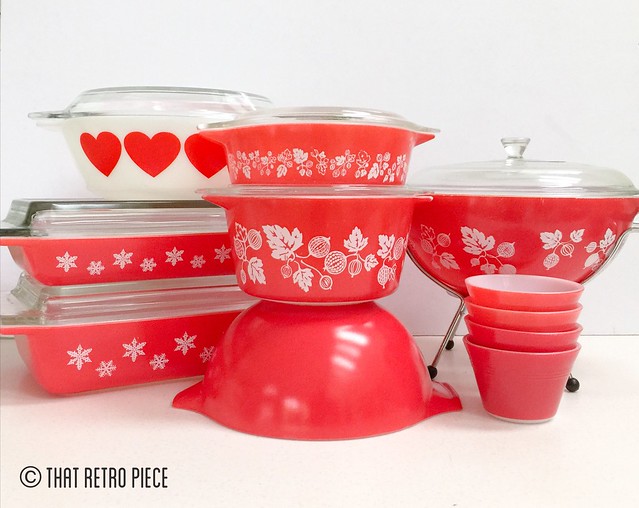 Some of my coral red JAJ Pyrex pieces...