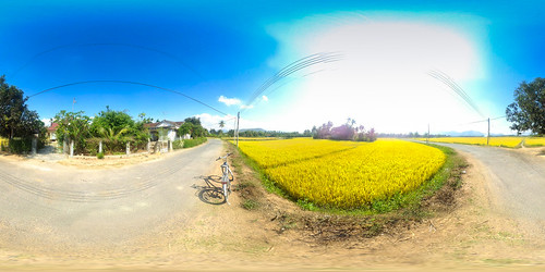 bicycle 360 sphericalpanorama road outdoors southeastasia fields equirectangular grain panorama vietnam landscape homes iphone4s apple