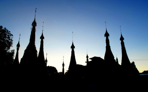 sunset silhouette skyline temple evening pagoda dusk burma myanmar kalaw peterch51
