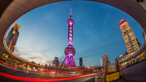 china longexposure sunset architecture shanghai fisheye lighttrails pearltower lujiazui