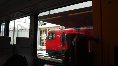 MGB 106 stands at Andermatt having arrived from Disentis. Taken from inside the train to Goschenen | by mikul44171