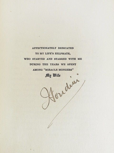 Dedication Page Signed by Houdini in “Miracle Mongers and Their Methods – A Complete Exposé.