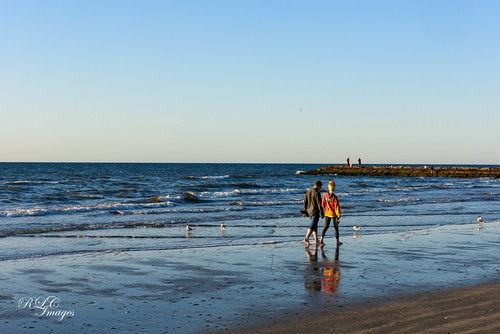 morning galveston beach couple texas walk