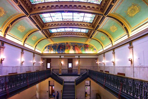 des moines iowa ia state capitol interior dome onasill building government architecture circular stair case library nrhp iw landmark us american rotunda indoor beaux arts gold hdr historic grand staircase stairs murals hall atrium photo border mural skylight window wood ceiling kodak vintage old
