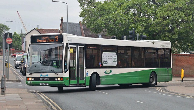 YG52 DGF, Ipswich Buses Optare Excel 173, on diverted service turning into Bond Street, 12th. June 2018.