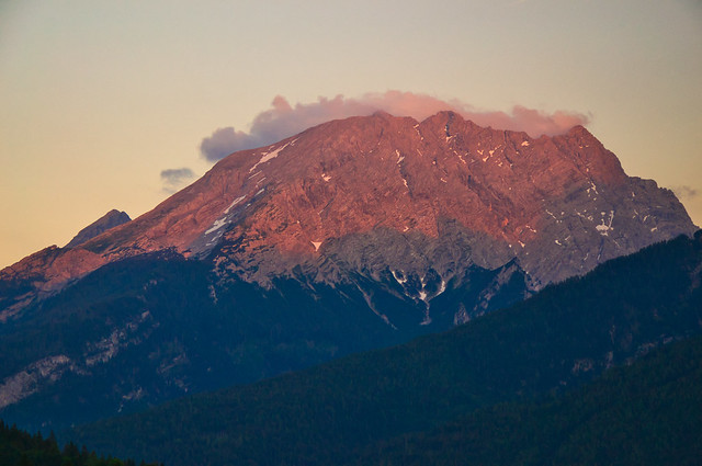 Evening alpenglow on the west face of the Watzmann