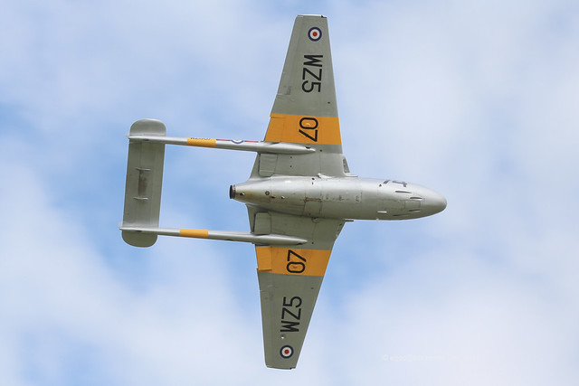 G-VTII - 1953 build De-Havilland DH.115 Vampire T.11, performing a brief routine at Old Warden