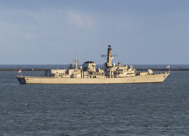 HMS Northumberland F238 Royal Navy Type 23 Frigate in Plymouth Sound, Devon.