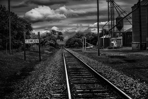 railroad bw clouds rural america nebraska track noir grain toned
