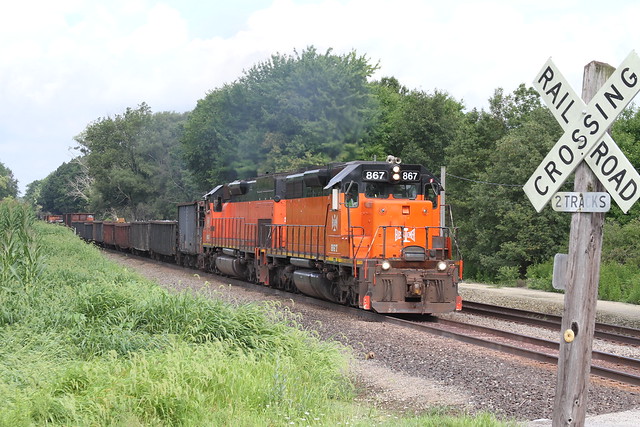 Just like the good old days. The last two Bessemer painted units (SD38-2 #867 & SD40T-3 #905) lead a Southbound train for AK steel in Butler, PA on a hot and muggy afternoon.