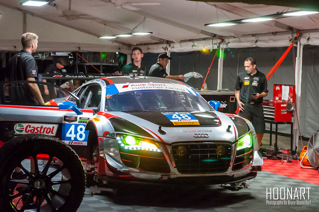 No. 48 Paul Miller Racing Audi R8 in the paddock the night before the 12 Hours of Sebring
