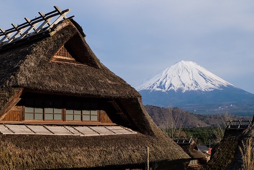 window landscape buildings mountain view architecture fuji japan roof volcano