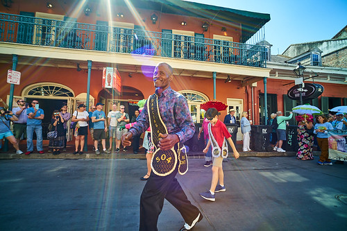 Dancing Man 504 in the Opening kickoff parade Day 1 of French Quarter Fest - April 12, 2018. Photo by Eli Mergel.