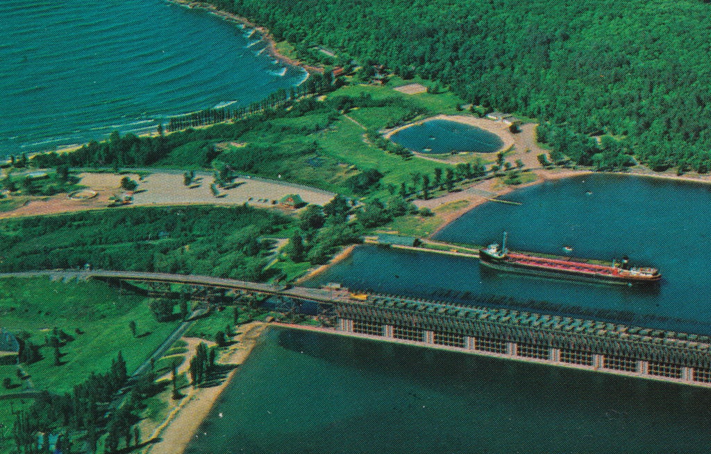 SHIP Marquette MI 1950s Self-unloading Great Lakes Iron Ore Steamer Freighter LS & I Railroad Iron Ore Taconite Docks Lake Superior & Ishpeming Railroad Co. Presque Isle Harbor2