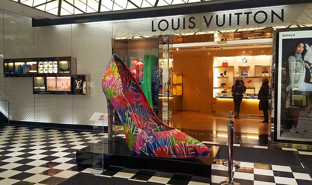 Giant artist-designed shoe at Bloomingdale's, New York