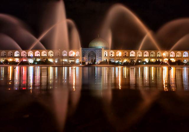 Sheikh Lotfollah Mosque in Naqsh-e Jahan Square at Night, Isfahan, Persia (Iran)