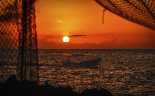 ocean sea orange sun water boat fishing glow nets