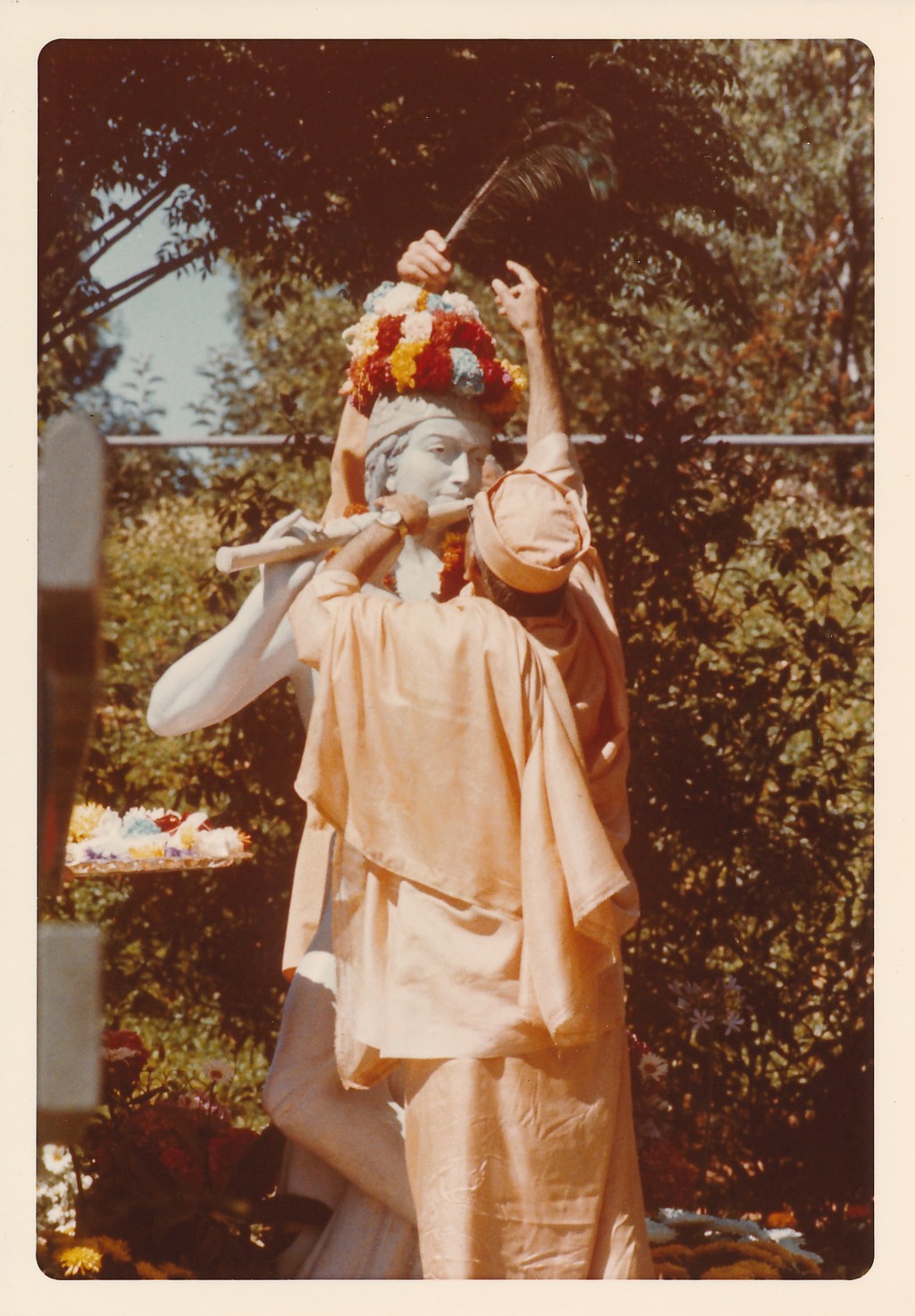 Sacramento Swami Shraddhananda Reaching For Peacock Feather Krishna Statue Installation