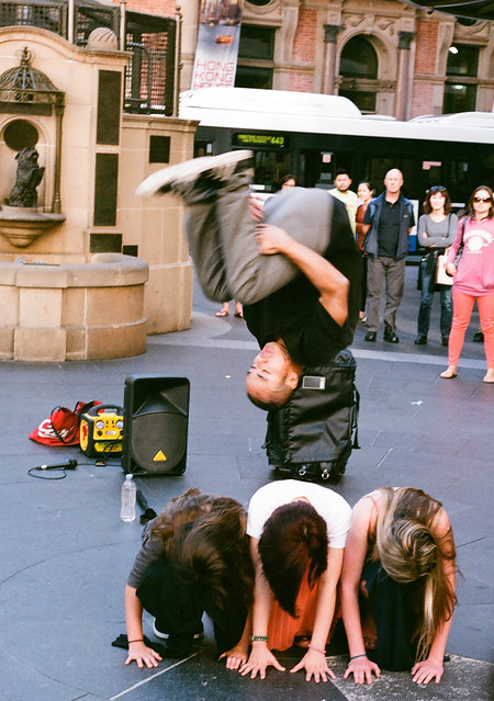 Street performer and volunteers, QVB, Sydney