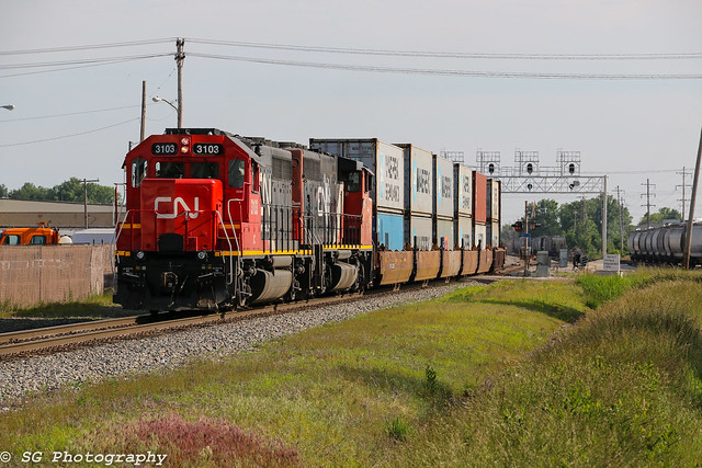 Ic 2103 leads a short stack train.