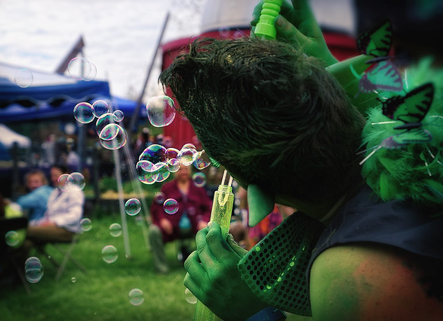 Green Fairie Dude Blowing Bubbles