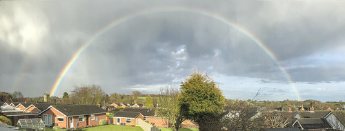 rainbow weather yoxall staffordshire england changeable wet hale cloudy landscape panorama iphone7 village countryside storm