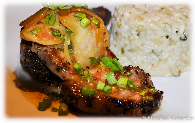 Grilled Pork Loin , Marinated Ginger , Risotto Rice .Sweet and spicy !