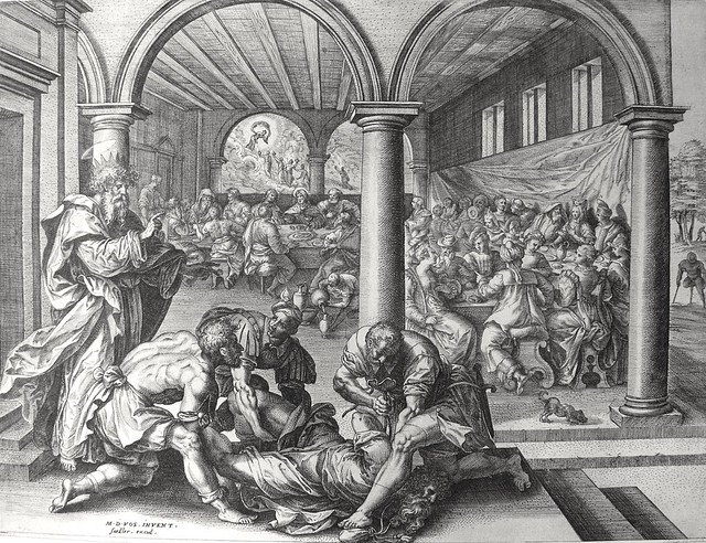 Phillip Medhurst presents Bowyer Bible print 3843 The parable of the man without the wedding garment Matthew 22:11-12 De Vos
