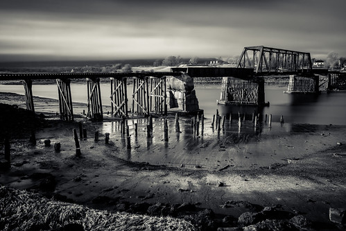 old longexposure railroad bridge blackandwhite bw canada abandoned monochrome mono novascotia tide dar rail railway annapolis 2015 annapolisroyal cans2s dominionatlanticrailway fujixe2