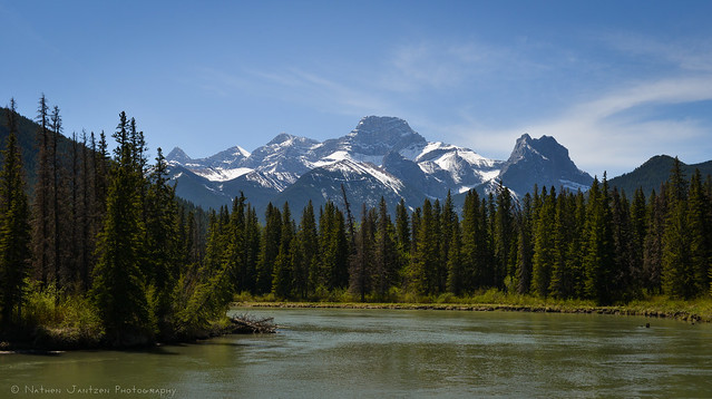 Mountains, River, Trees and Sky
