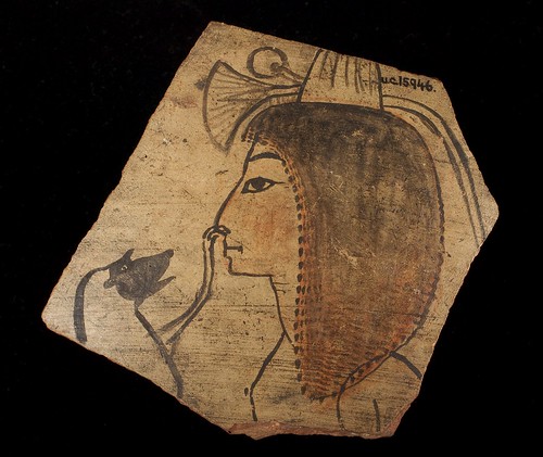 Drawing on a pottery sherd of a girl and a monkey, c. 1295 BC – 1069 BC, excavated by Flinders Petrie’s teams in c.1895-6 (UC15946)