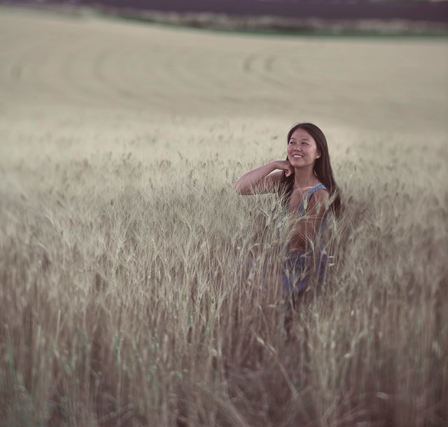 Asian girl in corn field