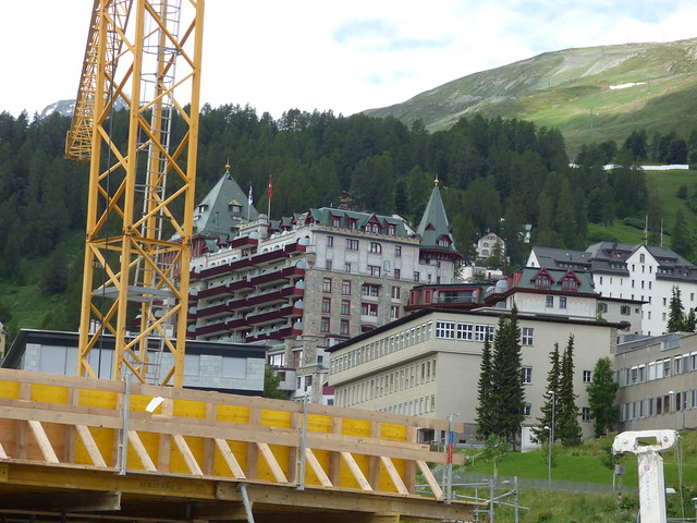 Bernina Express - St Moritz - St. Moritz (Rhaetian Railway station) - construction site - back of the Badrutt's Palace Hotel